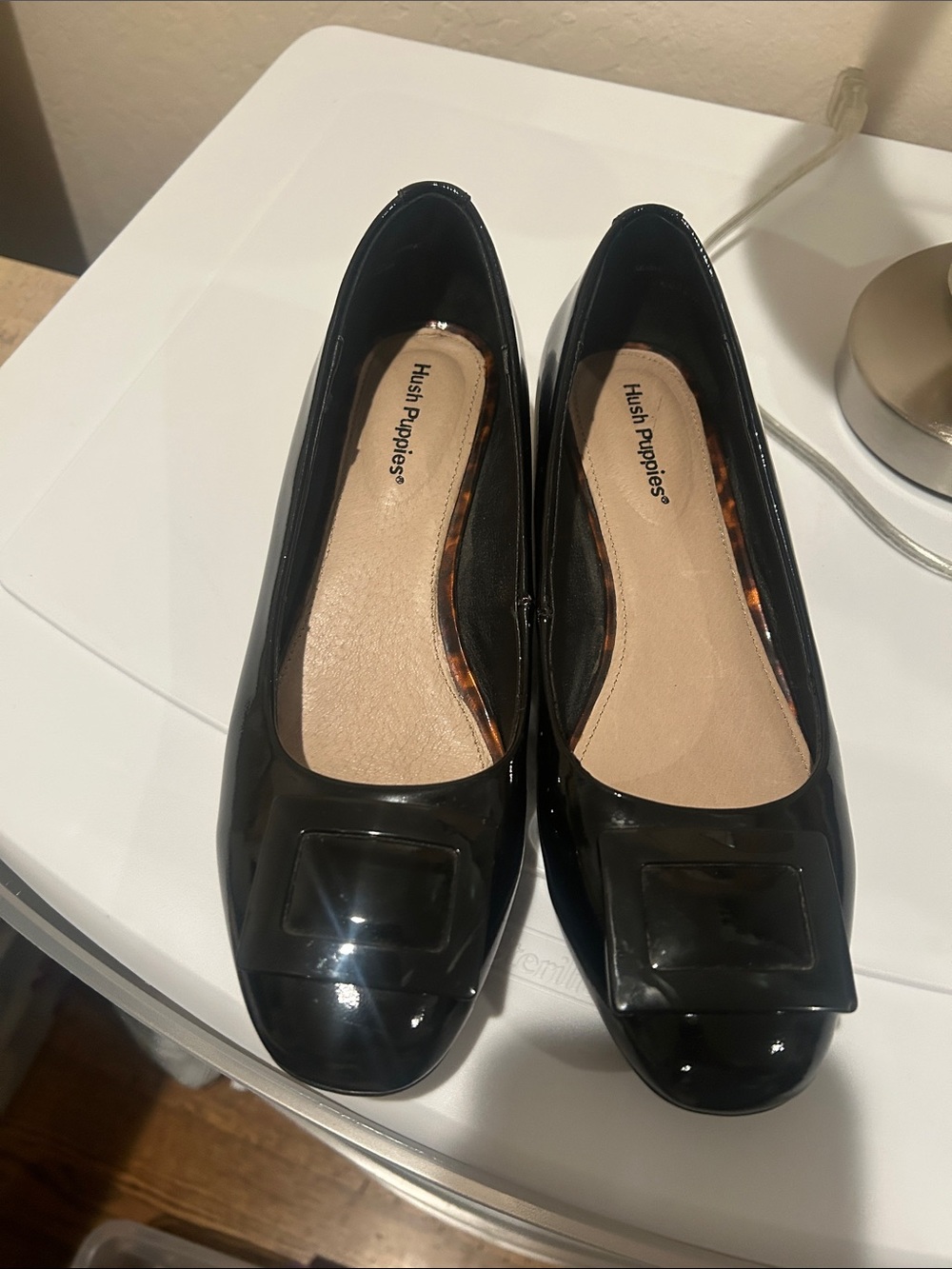 Hush Puppies Women's Black Patent Square-Toe Flats